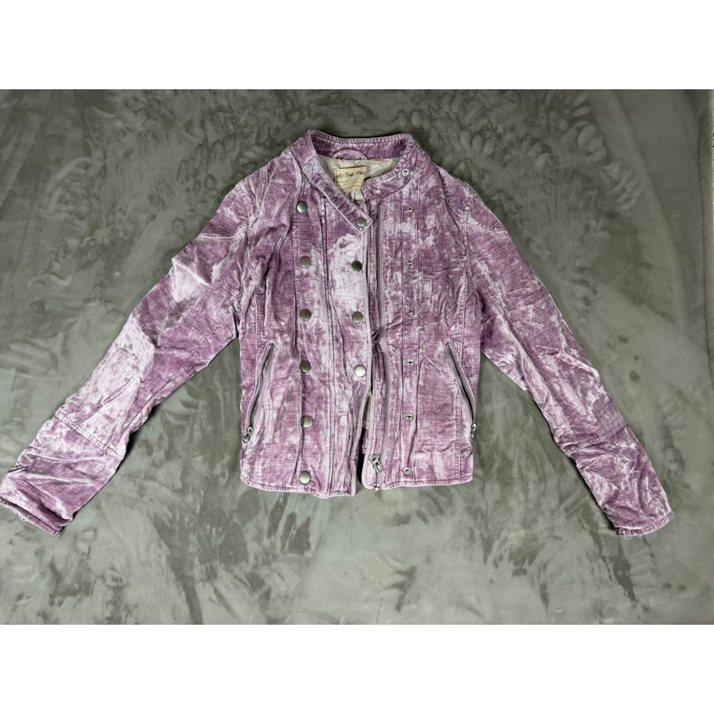 Free People We The Free Purple Crushed Velvet Moto Jacket Small Lavender Zip Up